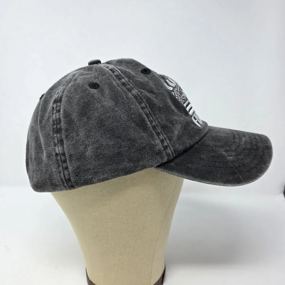 I'd Rather Be Fishing Men's Cap Hat Black Distressed Gray Adjustable